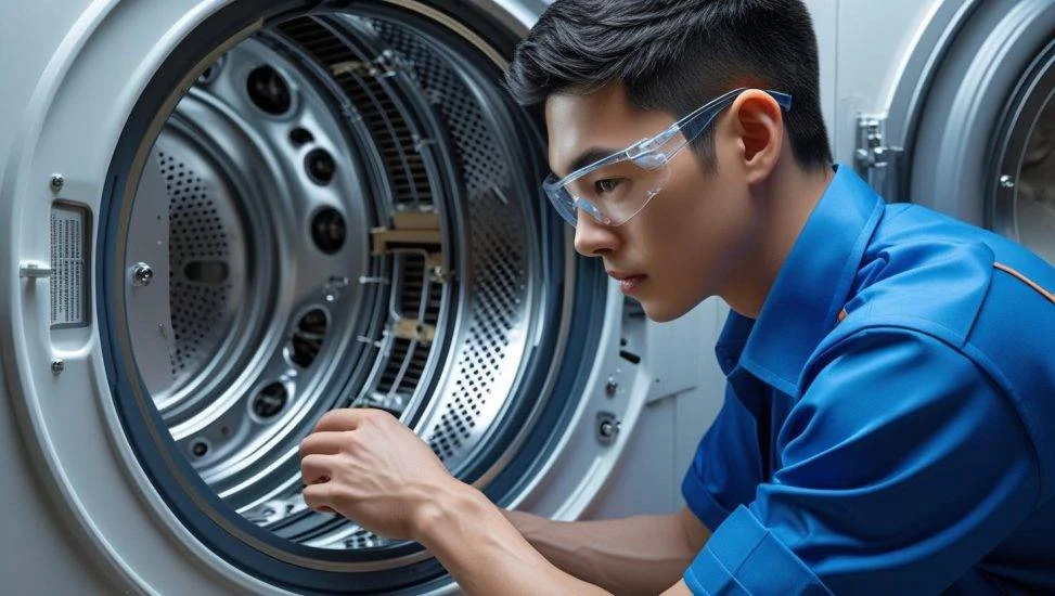 un tecnico abriendo una secadora e1750353181796